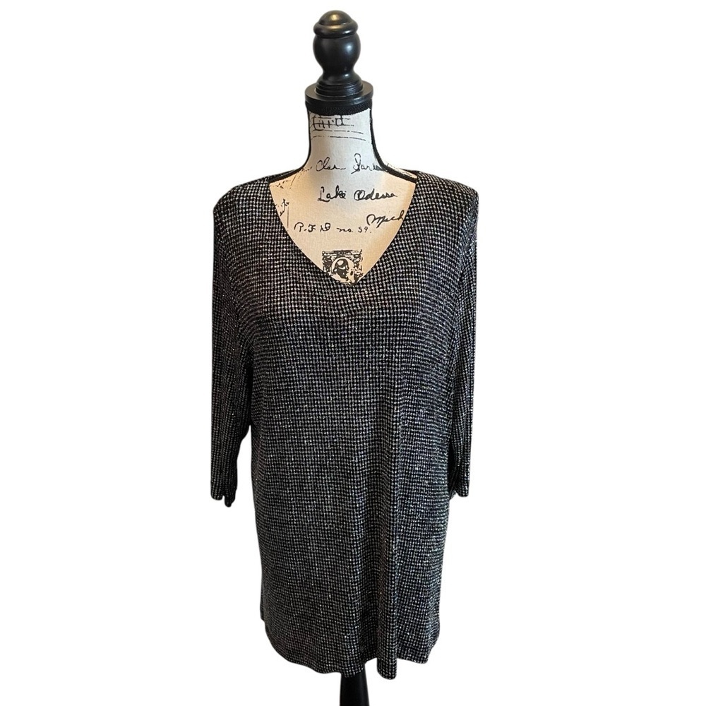 J.B.S. Ltd Tunic Blouse Black Size 2X Vintage Metallic Glitter Formal stretch - Picture 1 of 8